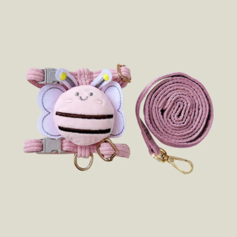Cat Harness Leash Collar Set Adjustable Cartoon Bee Double Layer Dog Harness for Small Medium Pet Collar Leash Outdoor Walking