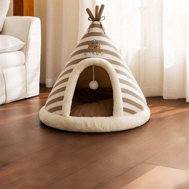 Self Warming Cat Bed Winter Warm Plush Tent House with Removable Washable Cover for Indoor Cats and Small Dogs Comfort