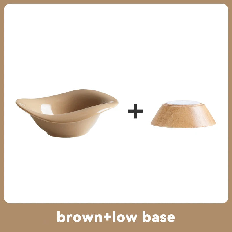 Cat Raised Tilted Food Water Bowl Pet Dogs Elevated Drinking Eating Bowls with Wooden Stand Puppy Kitten Feeding Supplies