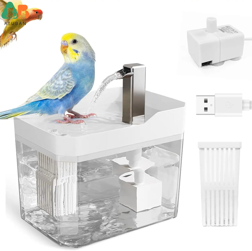 ATUBAN Automatic Parakeet Bird Bath with Pump, Bird Shower Fountain Indoor Bathtub with Running Water, Parrot Bath Tub Faucet