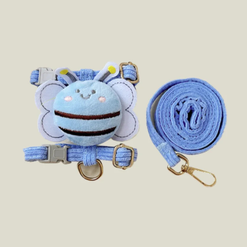 Cat Harness Leash Collar Set Adjustable Cartoon Bee Double Layer Dog Harness for Small Medium Pet Collar Leash Outdoor Walking
