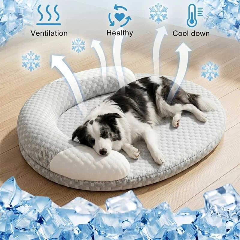 Summer Ice Silk Cooling Dog Bed Oval Breathable Pet Cooling Mat for Small Large Dogs Cats Heat Dissipation Comfortable Nest