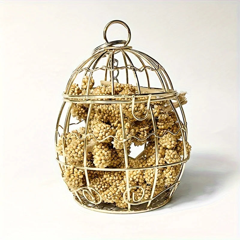 Metal Cage Shaped Bird Foraging Toy Interactive Chew Toy Hanging Treat Holder for Parrots Parakeets Cockatiels Bird Supplies