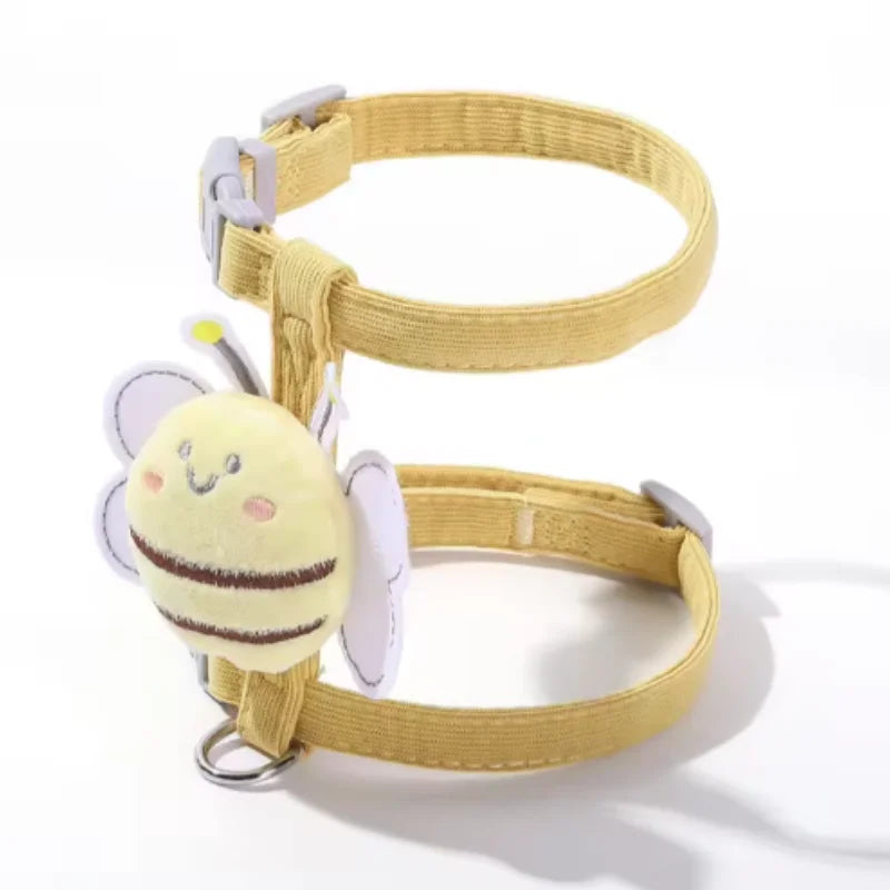 Cat Harness Leash Collar Set Adjustable Cartoon Bee Double Layer Dog Harness for Small Medium Pet Collar Leash Outdoor Walking